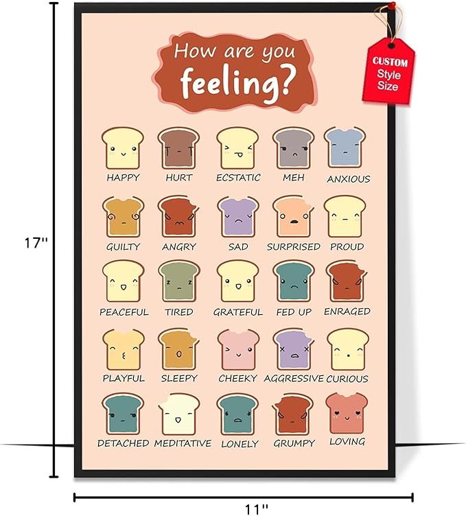 LOLUIS Mental Health Poster, Boho Therapy Tools Educational Supplies Art Print Classroom School Office Decor (Feelings Mood, Custom Frame Type)