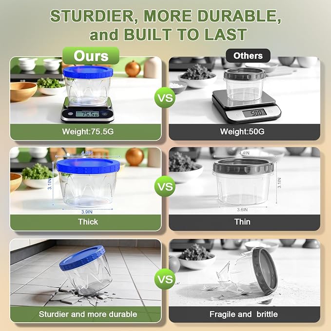 12 Pack-17oz Reusable Freezer Storage Containers, [STURDIER and MORE DURABLE] Airtight Plastic Food Storage Containers with Twist Top Lids, |BPA Free| Stackable | Leakproof| Microwave/Dishwasher Safe