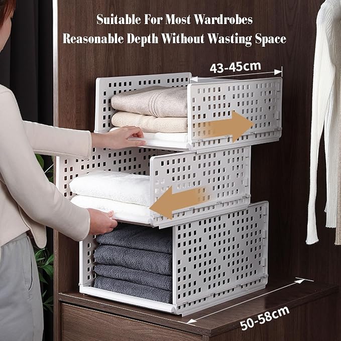 Closet Pull-Out Basket,Pull Out Drawer Organizer Containers Storage Bin,Stackable Shelf Baskets Organizer,for Bedroom Office Bathroom(13.18 x 17.71 x 5.11in)