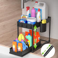 Under Sink Organizers and Storage, 2 Tier Black Bathroom Cabinet Organizer with 4-Height Adjustable Telescopic Tube,4 Removable Dividers,4 Hooks,1 Cup, Kitchen Under Sink Organizer,1 Pack