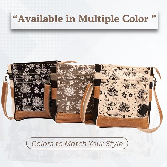 RAJERIYA Bags SEL de MER Upcycled Blossom Print Canvas & Leather Shoulder Bag, Canvas Crossbody Bags for Women