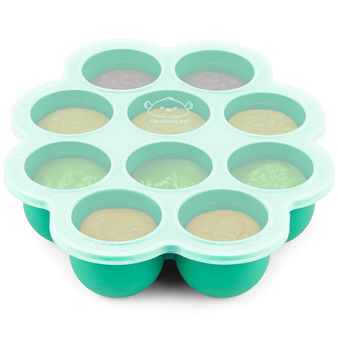 KeaBabies Silicone Food Freezer Trays with Lid, 2oz x 10 Pods (Alpine Green)