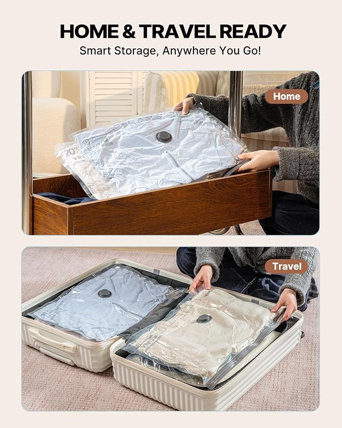 Vacuum Seal Bags for Clothing Travel with Rechargeable Cordless Pump, VINTAR 12 Pack Space Saver Vacuum Storage Bags(3J+3L+3M+3S), Compression Packing Bags for Luggage and Suitcase