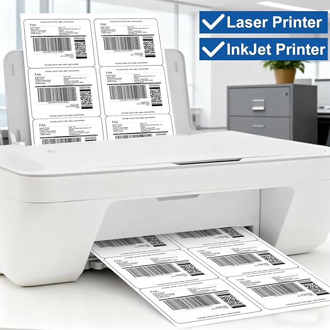 3-1/3" x 4" Shipping Address Label 2000 Sheets, Laser&Inkjet Printer Label 8.5x11in Printable Sticker Paper 6up/Page, White Mailing Labels for Package Envelope