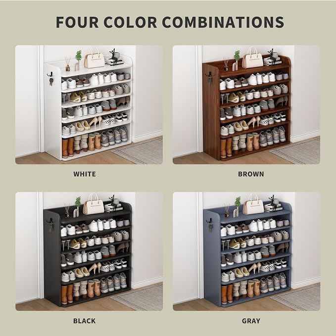 5 Tier Shoe Rack, Wooden Shoe Storage Cabinet, Large Capacity Tall Shoe Shelf Free Standing Shoe Rack Organizer for Closet Entryway Garage Bedroom, Black