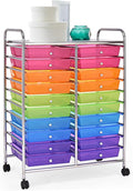 DREAMADE Rolling Cart with Storage Drawers, Utility Cart with Removable Plastic Drawers, Lockable Wheels, Art Cart for Classroom Organization Art Supplies Office Scrapbook (20 Drawers, Rainbow)