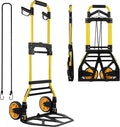Folding Hand Truck and Dolly, 440lbs Capacity Portable Luggage Dolly Cart with Rubber Wheels and Retractable Handle, Aluminum Foldable Hand Cart for Transportation/Luggage/Mobile/Travel/Office Use