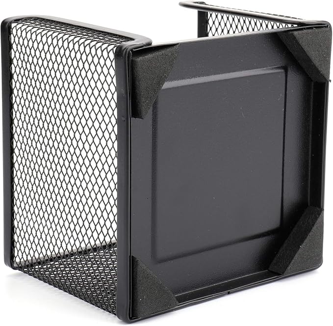 4 Pack Mesh Memo Holder, 4 x 4 Inch Black Metal Mesh Sticky Note Dispenser Cube Memo Pad Holder for Pen, Pencil, Paperclip, Thumbtack, Desk Organizer for Office Home School