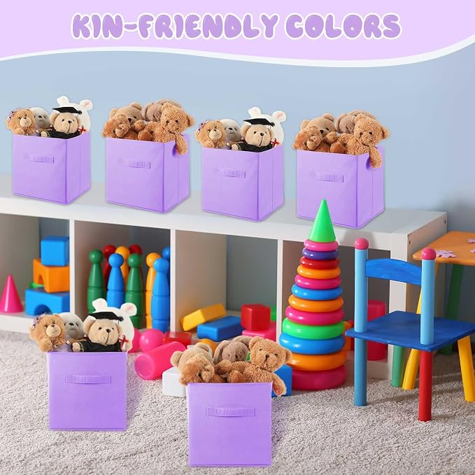 Yinder 12 Pcs Cube Storage Bin Purple 10.5''x10.5''x11'' Storage Bins for Playroom Decor Colorful Bins for Kids Foldable Baskets for Nursery Organizer Boxes Fabric Boxes