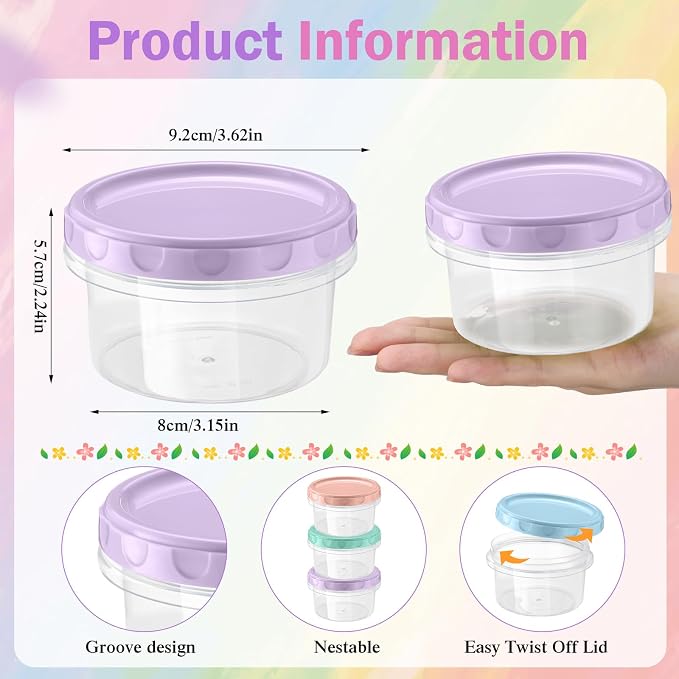 Sieral Pack 8 oz Freezer Containers with Lids Reusable Deli Freezer Storage Containers Stackable Plastic Thick Twist Top Jars for Takeout Food Round Wide Mouth Lunch Snack(Multicolor,36)