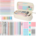 56 PCS Aesthetic School Supplies with Large Pencil Case, 5 Inspirational Ballpoint Pens, 12 Pastel Highlighters, 5 Black Ink Gel Pens, 6 Mechanical Pencils 0.5-0.7mm Student Essentials (Beige)