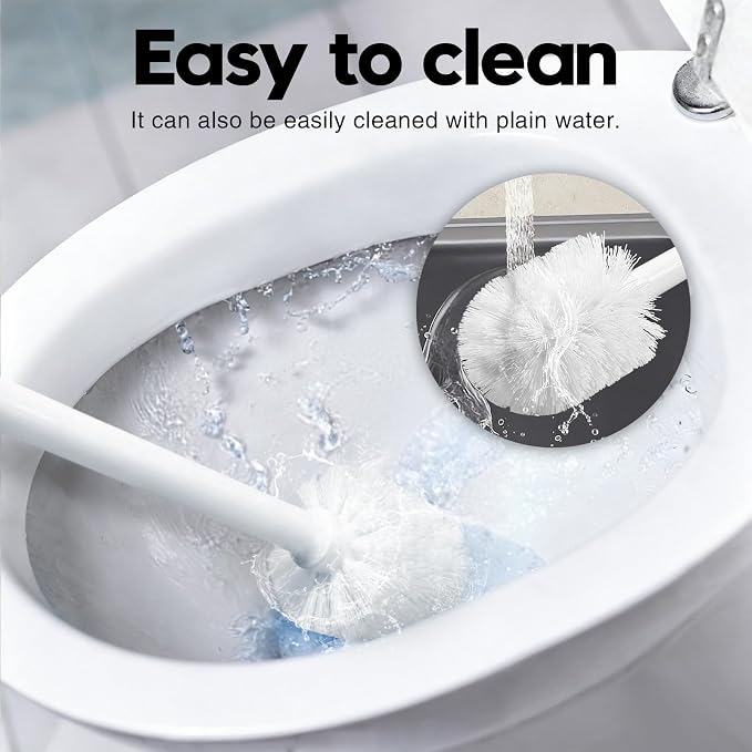 2 Pack Toilet Brush and Holder Set, Toilet Bowl Brush with Non-Slip Handle for Deep Cleaning, Nylon Bristles, Bathroom Accessories White
