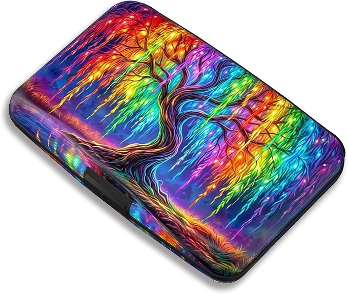 Maicican RFID Blocking Aluminum Credit Card Holder | Slim Metal Wallet for Women & Men, Business Card Case for Travel, Fits Front Pocket, Card holder wallet - Colorful tree