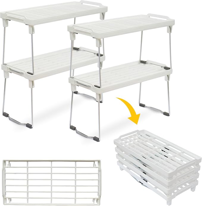 Plastic Kitchen Cabinet Shelf Organizer, Stackable Freezer Rack, Cupboard Box Organizer, Shelf Riser, Usable Storage Rack for Spice, Fridge Shelf Riser, Refrigerator, Pantry (12x5,5 inch),Pack of 4