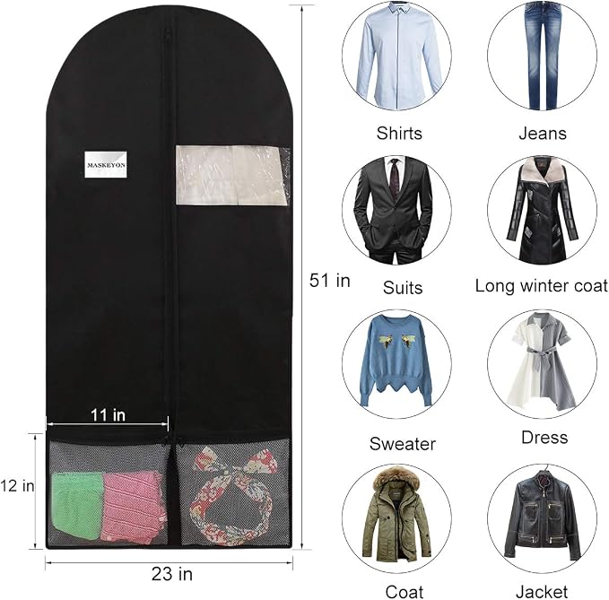 51" Garment Bags with Zipper Pocket for Dance Costume,Wedding Gown,Suit,Furs,Garment Bags for Travel and Storage(Pack of 2,Black)