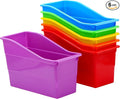 4E's Novelty 6 Durable Book and Binder Holder, Files Book Bins for Classroom, Plastic Vertical Storage Book Organizer Folder Office Classroom Organization Containers Supplies (Rainbow)