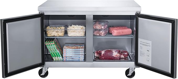 Commercial Undercounter Freezer, ETL 2-Door 47.1" W 12.1 Cu. Ft. Stainless Steel, 2 shelves, -8°F to 0°F, 115V/60HZ Restaurant CD-48UCF-2