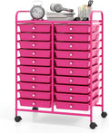 DREAMADE Rolling Cart with Storage Drawers, Utility Cart w/Removable Plastic Drawers, Lockable Wheels, Art Cart for Classroom Organization Art Supplies Office Scrapbook (20 Drawers, Hot Pink)