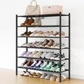 Smiry Long Bamboo Shoe Rack, 6 Tier Free Standing Wooden Shoe Organizer, Stackable Wood Shoe Storage Shelf for Closet, Entryway, 12 Vertical Slats, 2+2+2 Stack Standard Legs, 33.7"x11"x39", Black