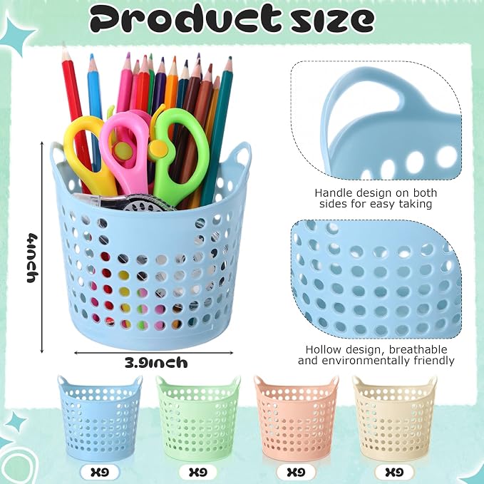Weysat 36 Pcs Pencil Cup Bulk Plastic Pencil Basket Organizer Desk Basket for Pens Round Pens Holder for Classroom Back to School Office Home Crayon Stationery Organizer Supplies(Macaron Colors)