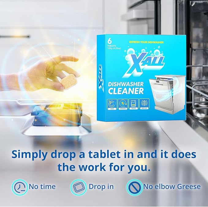 X-ALL Dishwasher Cleaner Tablets – Deep Cleaning Limescale & Mineral Buildup Remover – Helps Reduce Residue, Grease & Hard Water Deposits – Compatible with All Dishwashers