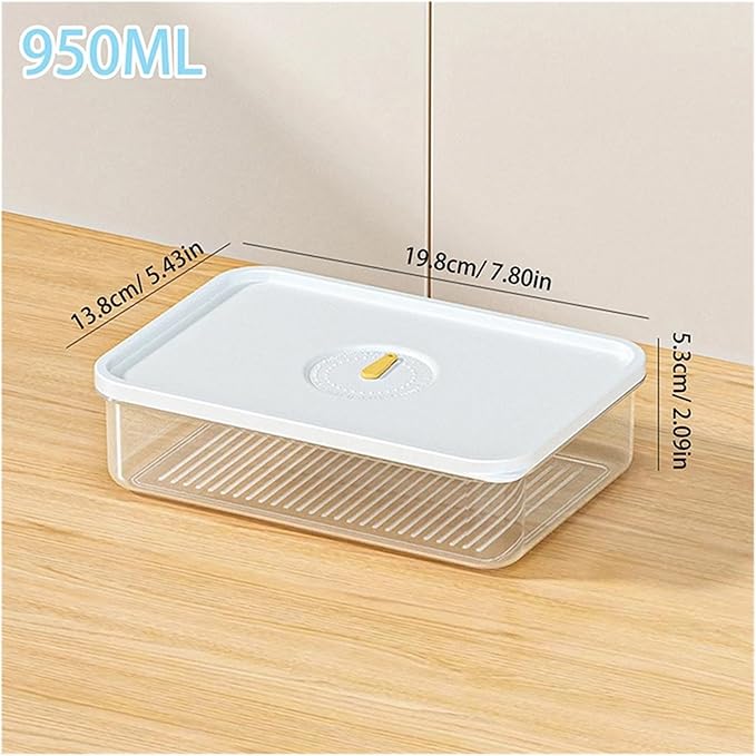 Food Storage Container Fresh Refrigerator Sealed Fresh-Keeping Box Fruit Meat Freezing Storage Cans Kitchen Plastic Food Organizer Case Container Lunch Box(N2 950ml)