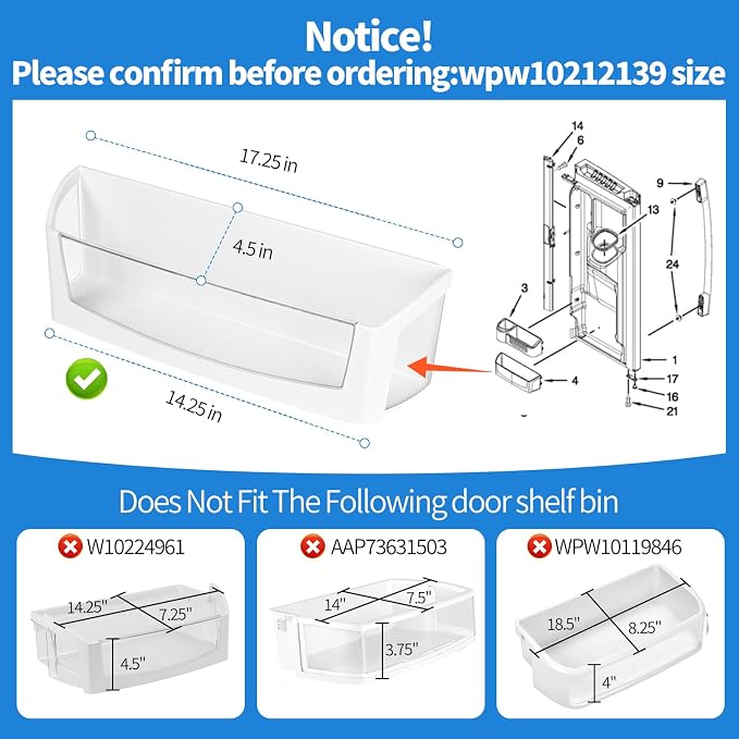 [2 PACK] WPW10212139 Refrigerator Door Shelf Bin Compatible with Whirlpool Refrigerator Door Shelf W10212139 Maytag Fridge Shelves Replacement WRF555SDF WRF555SDH GI6FDRXX GI6FARXX GI6SDRXX Left Bin