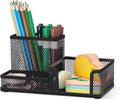 Comix Mesh Pen Pencil Holder Desk Organizer, 3 Compartment Wire Desktop Pen Pencil Cup Caddy Office Supplies Sticky Notes Holder for Home Office School, Black