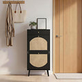 Karl home Black Rattan Shoe Cabinet, 1-Drawer 2-Tilt-Out Entryway Organizer | Hidden Shoe Rack Storage with Rattan Panel for Heels, Slippers and Casual Shoes, Space Saving Entryway Storage Furniture