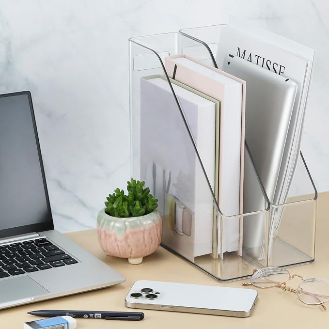 QWORK Clear Acrylic Magazine File Holder, 2 Pcs, 10.24” X 9.45” X 3.54”, Reliable and Sturdy