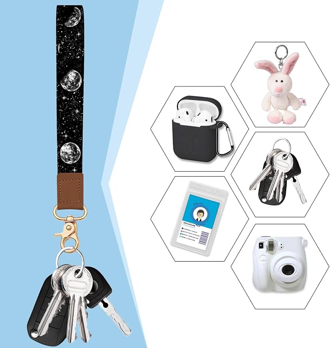 Blusabaca Women Credit Card Holder, Small RFID Wallet with Wristlet Strap | Moon, Removable Keychain, Case Zipper, PU Leather, Cash Coin Pocket, Business Purse with Key Lanyard, Ladies Female Gift