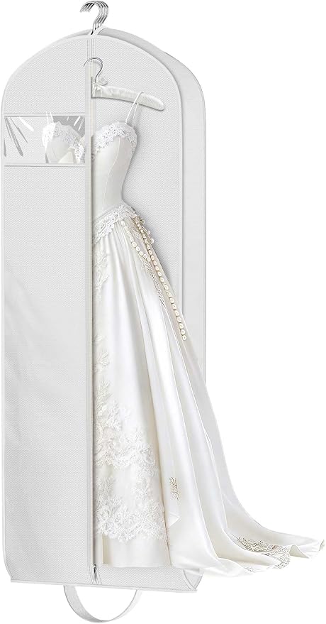 KEETDY Wedding Dress Garment Bag for Travel with 4" Gusseted Long Hanging Dress Bags for Gowns for Women Garment Cover Clothes Storage for Closet (white, 65 inch)