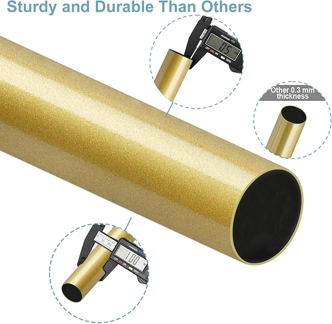 Byondeth Curtain Rods for Windows 16 to 170 Inches Adjustable Length 1 Inch Diameter Window Curtain Rod with Aluminium Finials, Flash Gold