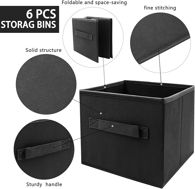 EBIGIC Black Storage Bins 9.0"x7.5"x7.5" Small Size Fabirc Foldable Closet Toy Organizer Collapsible Cloth