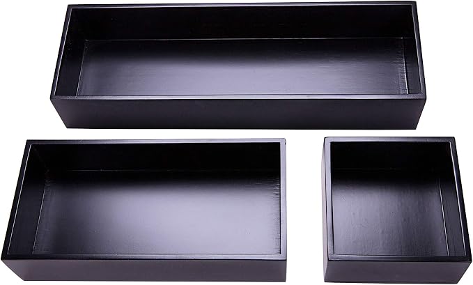 Bamboo Box for Drawer Organizer Box for Kitchen Storage Boxes for Small Accessories, Black 8"*4"