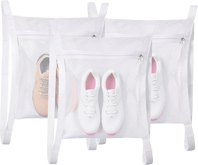 Shoe Dryer Bag, Mingting Large Wash Dry Net Bag 15.7x15.7 Inch for Sneaker Shoes Laundry Dryer Bags with Zipper and Strap for Most Dryers Door,White(3 Pack)