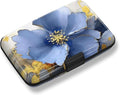 Credit Card Holder, Mini RFID Small Aluminum Card Wallet Business Card Case | Blocking Slim Metal RFID Blocking Front Pocket Wallet Hard Case Durable CC Holder for Women Girls, Blue Flowers