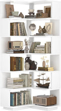 Besiost Corner Book Shelf, 7-Shelf Corner Bookshelf for Small Corner Spaces, L-Shape Bookcase Corner Display Shelf for Home Office, Living Room, Bedroom, Kitchen Pantry, White