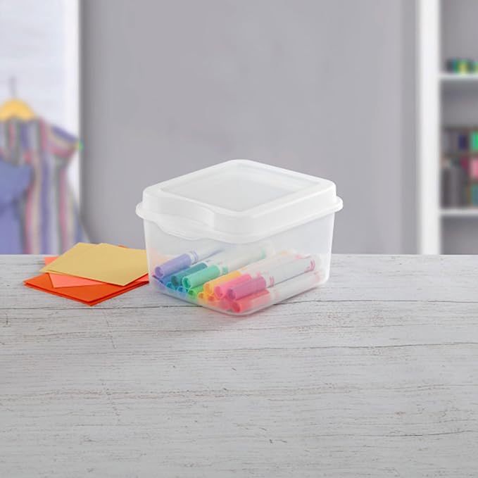 Sterilite FlipTop, Stackable Small Storage Bin with Hinging Lid, Plastic Container to Organize Desk at Home or Office, Clear, 36-Pack | Bin with Hinged Lid, Stackable Multipurpose Organizer for Art & Craft Supplies, Accessories, Photos & CDs, Home or O...