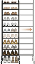 STORAGE MANIAC 10-Tier Expandable Shoe Rack, 44 Pairs Tall Vertical Shoe Rack, Heavy-Duty Metal Adjustable Shoes Organizer for Closet, Entryway, Hallway, Garage, Front Door, Shoes Shelves, Black