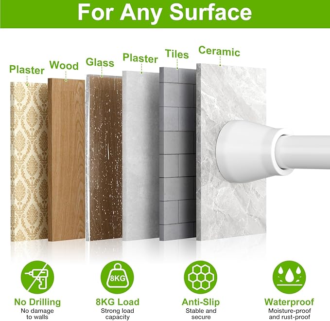 HAOYUNIE 2 Pack Tension Curtain Rods, 30-63 Inches Adjustable Spring Tension Rods, No Drill No Slip, for Windows, Doorway, Bathroom & Closet (White)