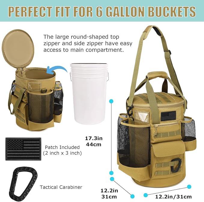 Baseball Bucket Bag Baseball Coaching Accessories Organizer Tactical Style Softball Bucket Bag with Anti-Slip Bottom, Multiple Pockets for Bat, Gloves, Scoreboards