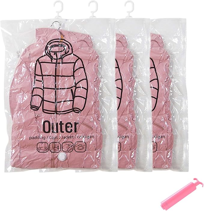 STTC Pack of 3 Garment Covers Bags, Hanging Transparent Vacuum Storage Bag for Wardrobe Storage Travel Garment Bags,M