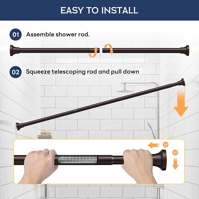 Adjustable Shower Curtain Rod 31-104 Inch, Never Rust Stainless Steel Brown Tension Rod, 1" Heavy Duty No-Drill for Bathroom, Kitchen & Closet