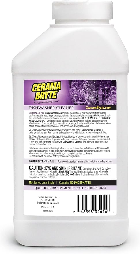 Cerama Bryte Dishwasher Cleaner, 16 Ounce (2 Count), Powerful Interior Cleaner, Remove Cloudy Film, Daily Use, Removes Lime Scale and More