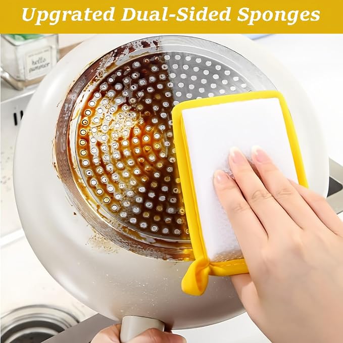 Generic Reusable Kitchen Scrub Dish Sponges, Upgrated Dual-Sided Sponges Kitchen Dishcloth, Multipurpose Dishwashing Rags for Cleaning Kitchen, Washing Dishes, Pot Brush, Grill Cleaner (5), Yellow
