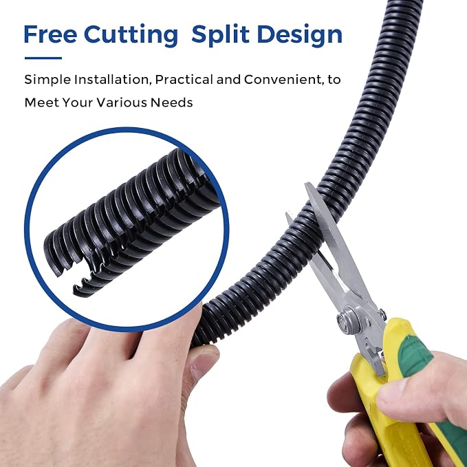 Split Wire Loom 1/4 Inch 6.6FT, Wire Protector Tubing for Cords | Black Flexible Wire Conduit Cover, Cord Protectors from Pets No Chew Electric Wire Cover