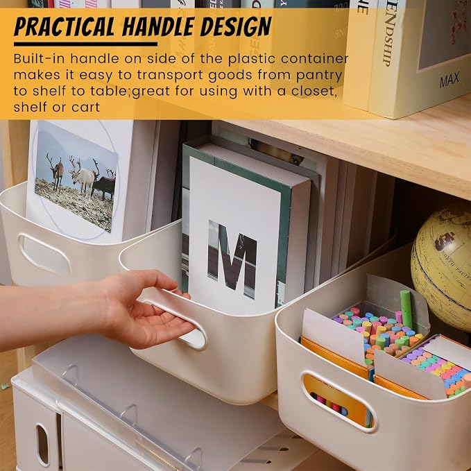 Zopeal Plastic Storage Bins 10 Pcs White Pantry Organizer Bins Small Baskets Storage Containers for Home Kitchen (12 x 8 x 5 Inches)