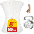 Clear Zip Ties Heavy Duty 8 Inch(100 Pack), 50lb, White Cable Ties, Zipties | Made of Premium Plastic Nylon, UV Resistant & Weatherproof, Ideal for Indoor & Outdoor Wire Ties & Electrical Cord Management
