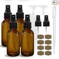 GIVAMEIHF Amber Glass Spray Bottles 4oz,Small Empty Glass Spray Bottle Fine Mist Spray Refillable Containers,Mini Travel Spray Bottles set of 4,Included 6 Sprinkler,2 Funnels,1 Droppers,8 Labels